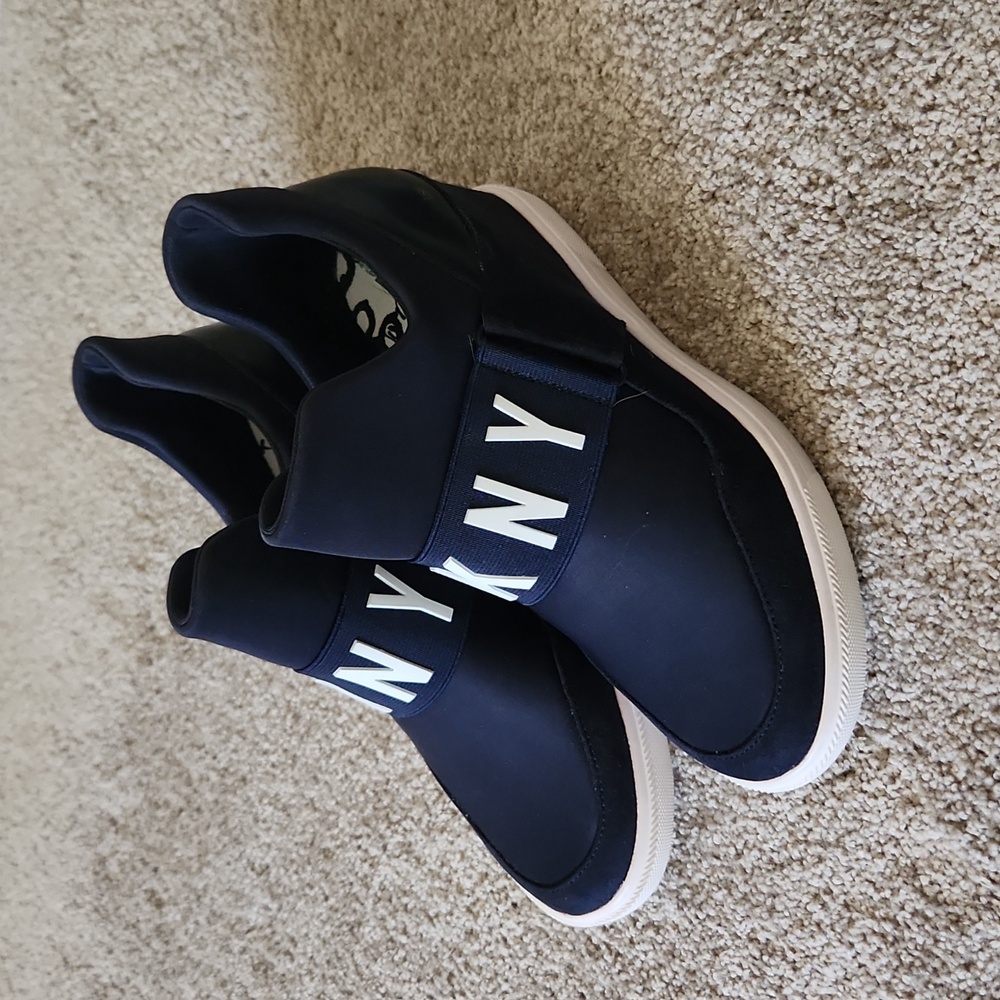 DKNY Women's Navy Blue Cosmos Slip On Logo Wedge Sneakers